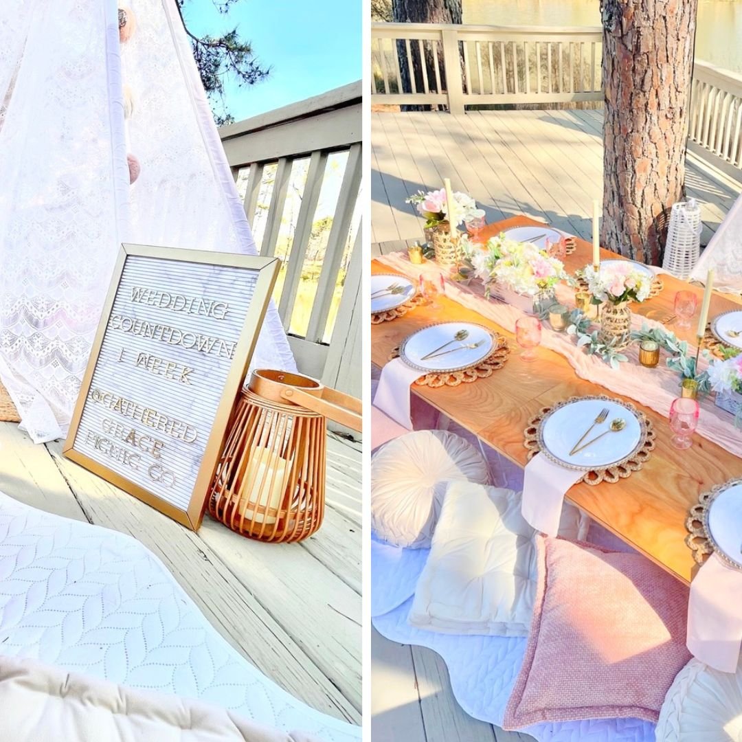 A Stunning Rose Quartz & Dusty Blush Picnic Featuring a Lace Tent