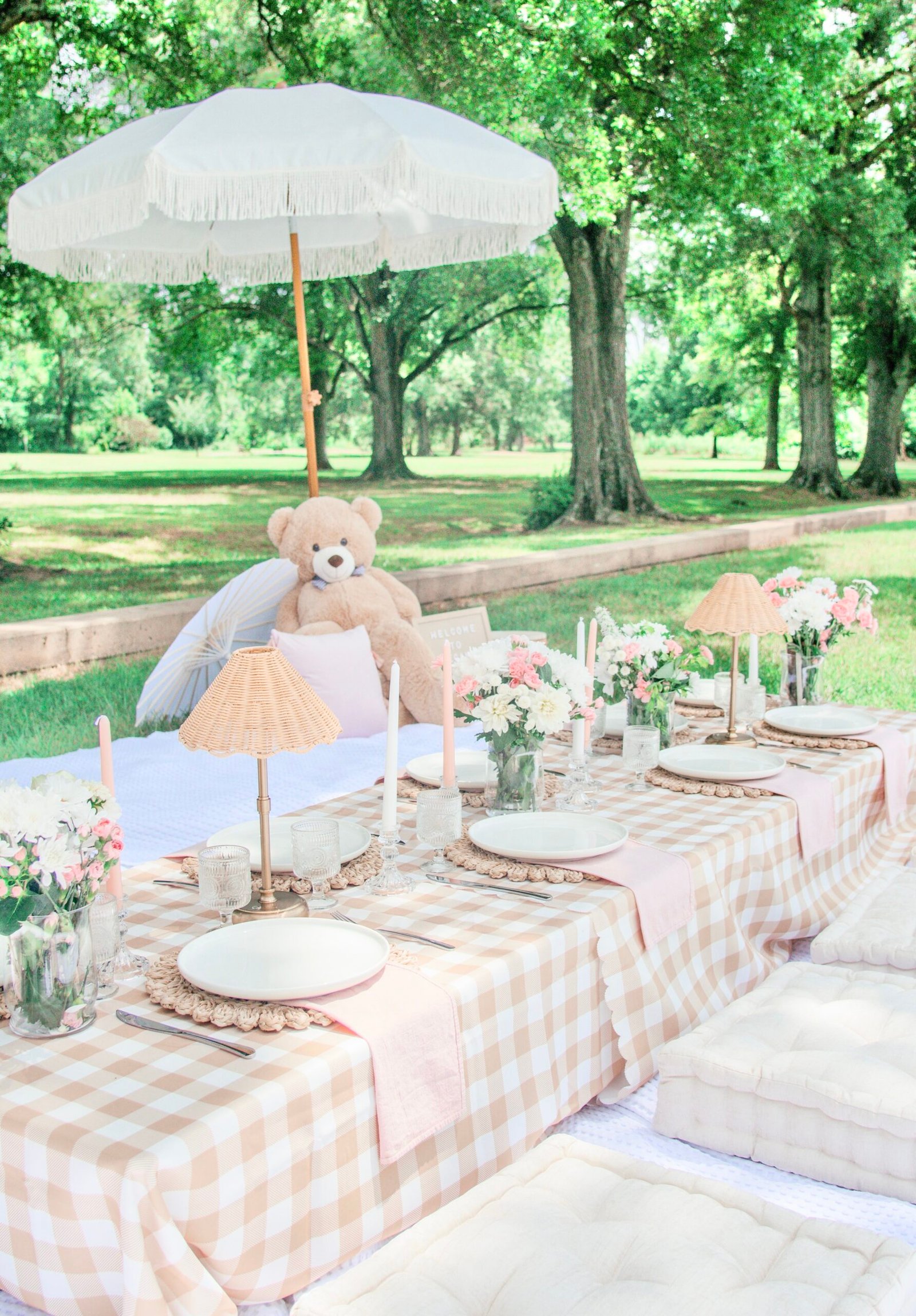 The Sweetest Baby Shower Picnic with an Oversized Teddy and a Gingham Tablecloth - Luxury Picnic - 3