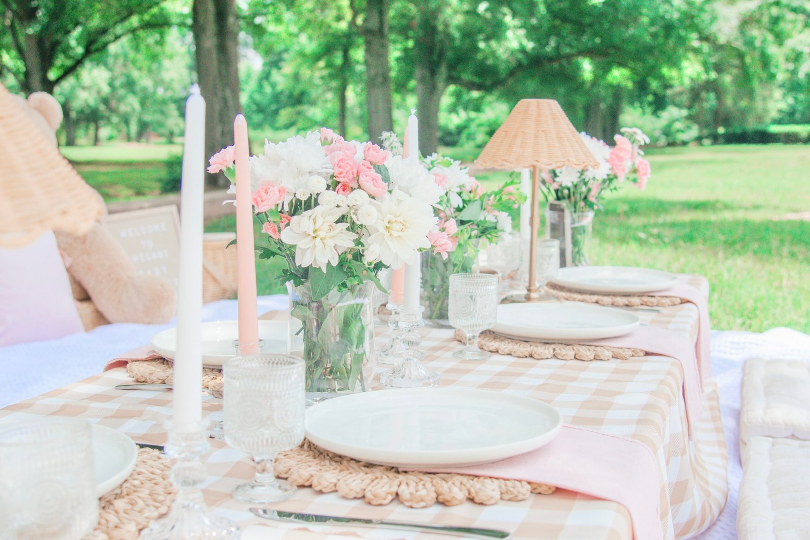 The Sweetest Baby Shower Picnic with an Oversized Teddy and a Gingham Tablecloth - Luxury Picnic - 1