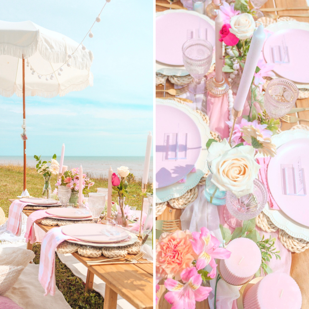 An Argyle Shore Picnic with Sweeping Ocean Views and Classic Pink Details